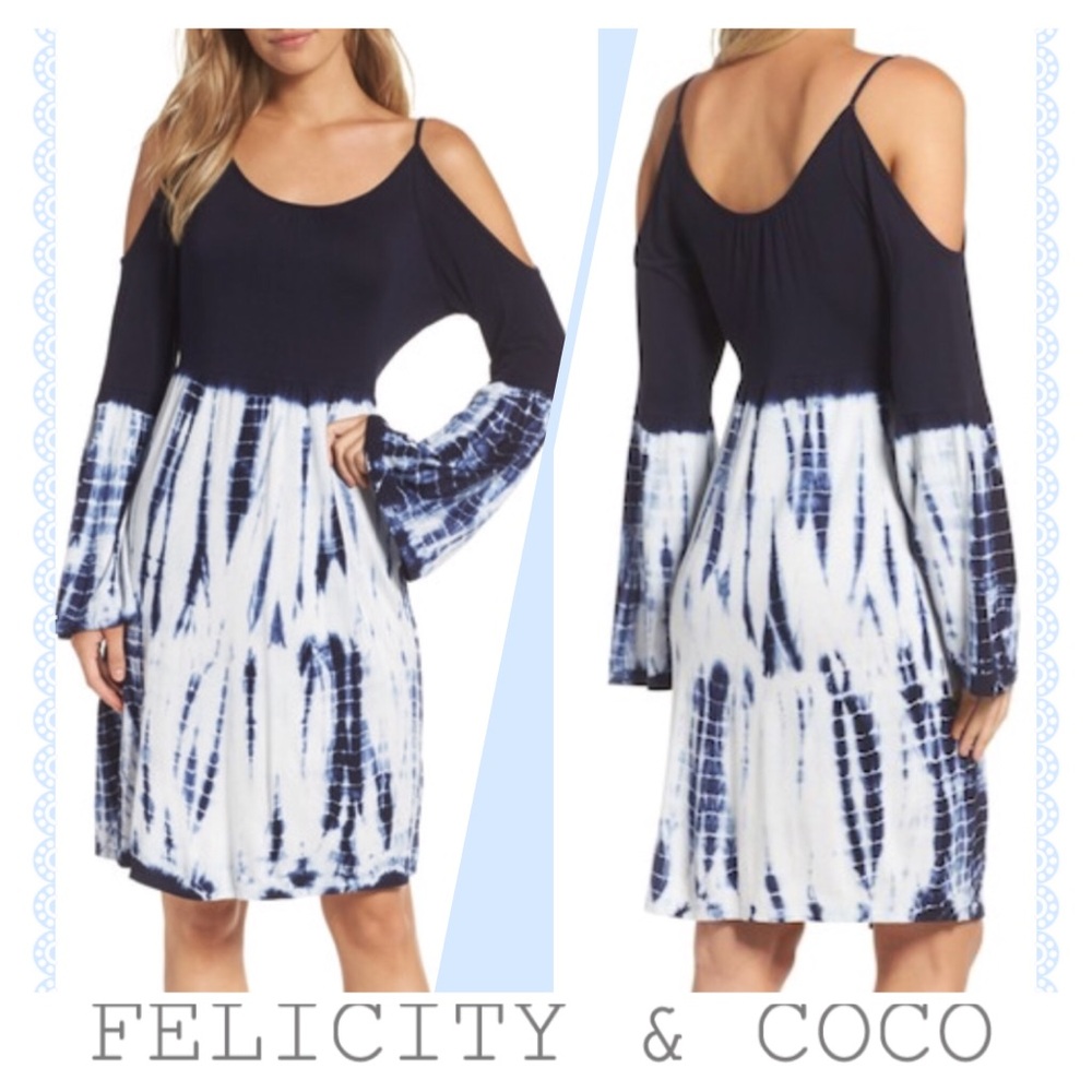 TYE DYE/ NAVY COLD SHOULDER DRESS